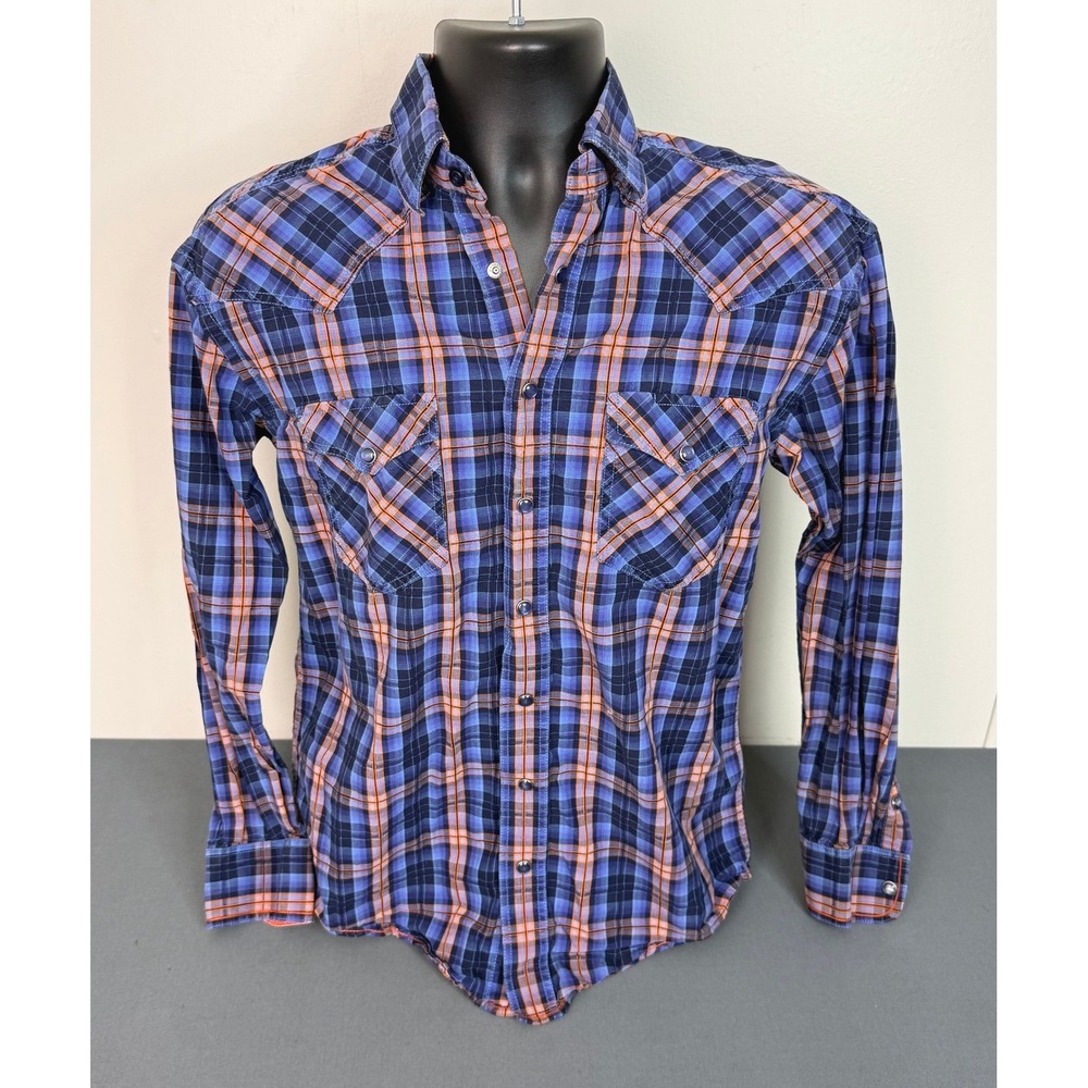 Panhandle Women's Plaid Cotton Button Front Long Sleeve Shirt Blue Size Small